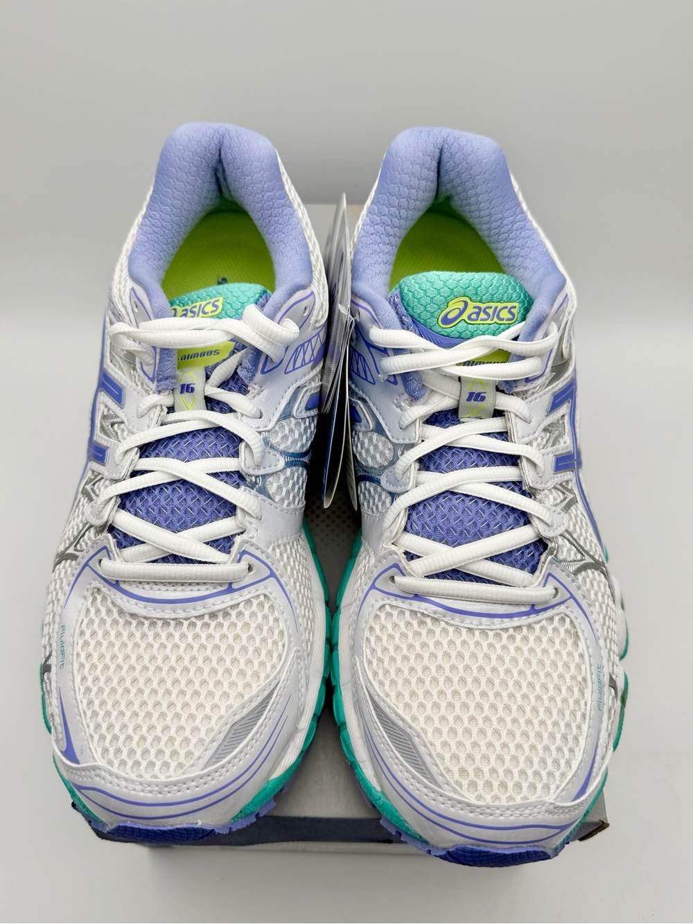 ASICS GEL-Nimbus 16 Women’s Running Shoes – White/Periwinkle/Mint – Size 8